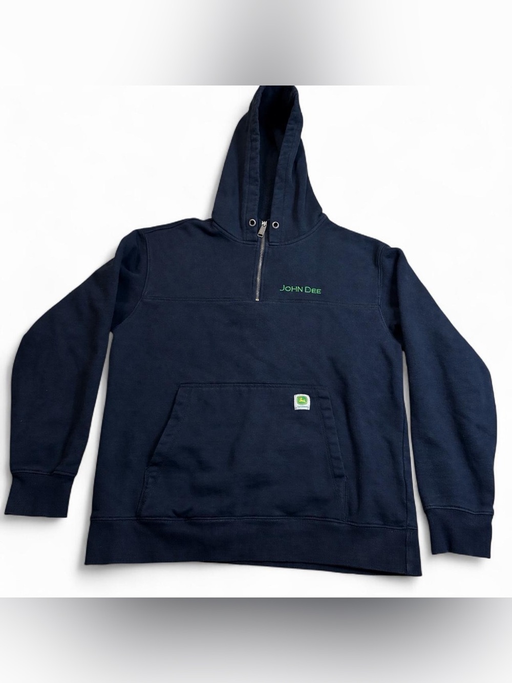 John Deere Black Half-Zip Hooded Sweatshirt with Green Logo